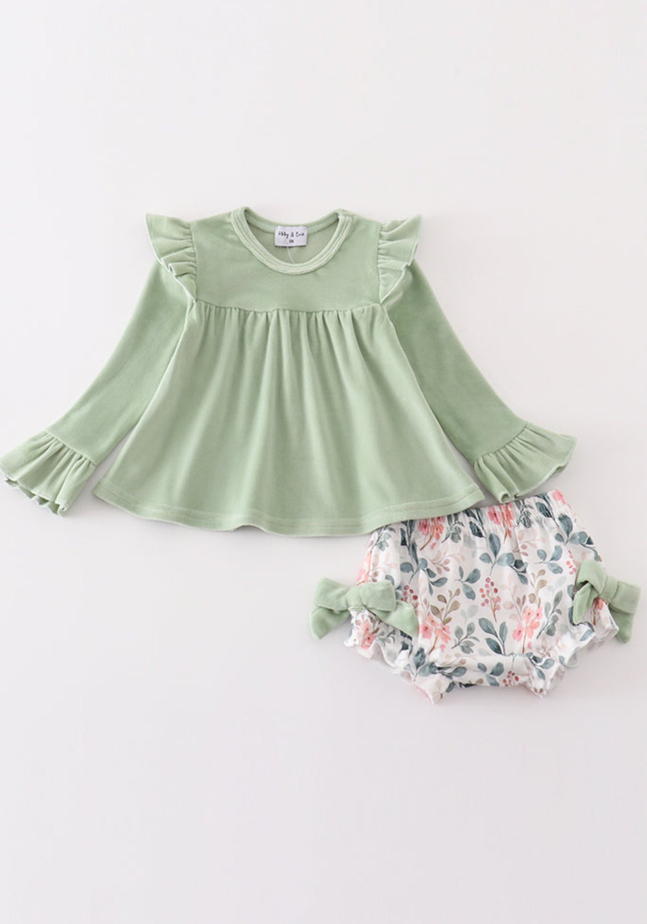Sage Floral Velvet Bloomer Set