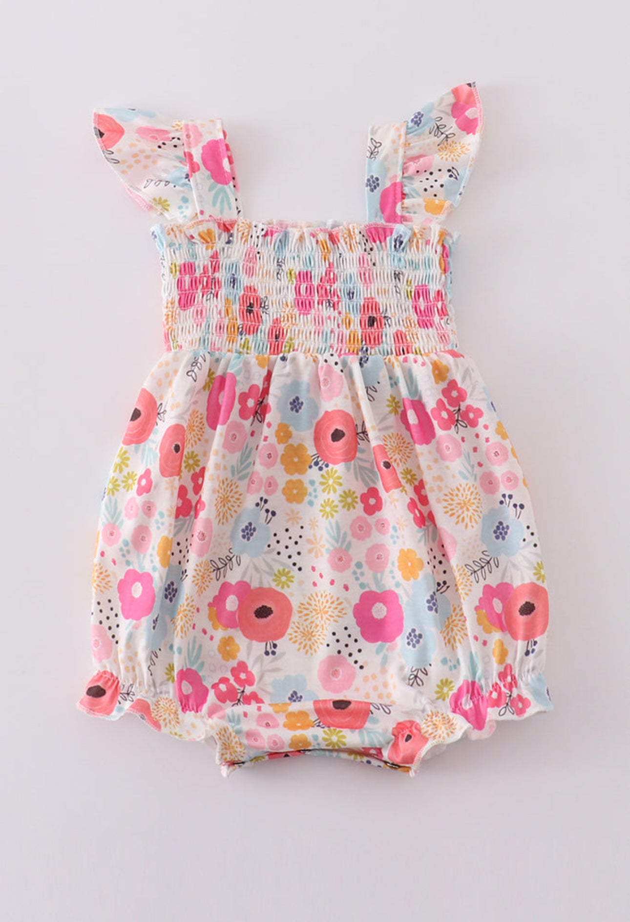 Smocked Pink Floral Bubble