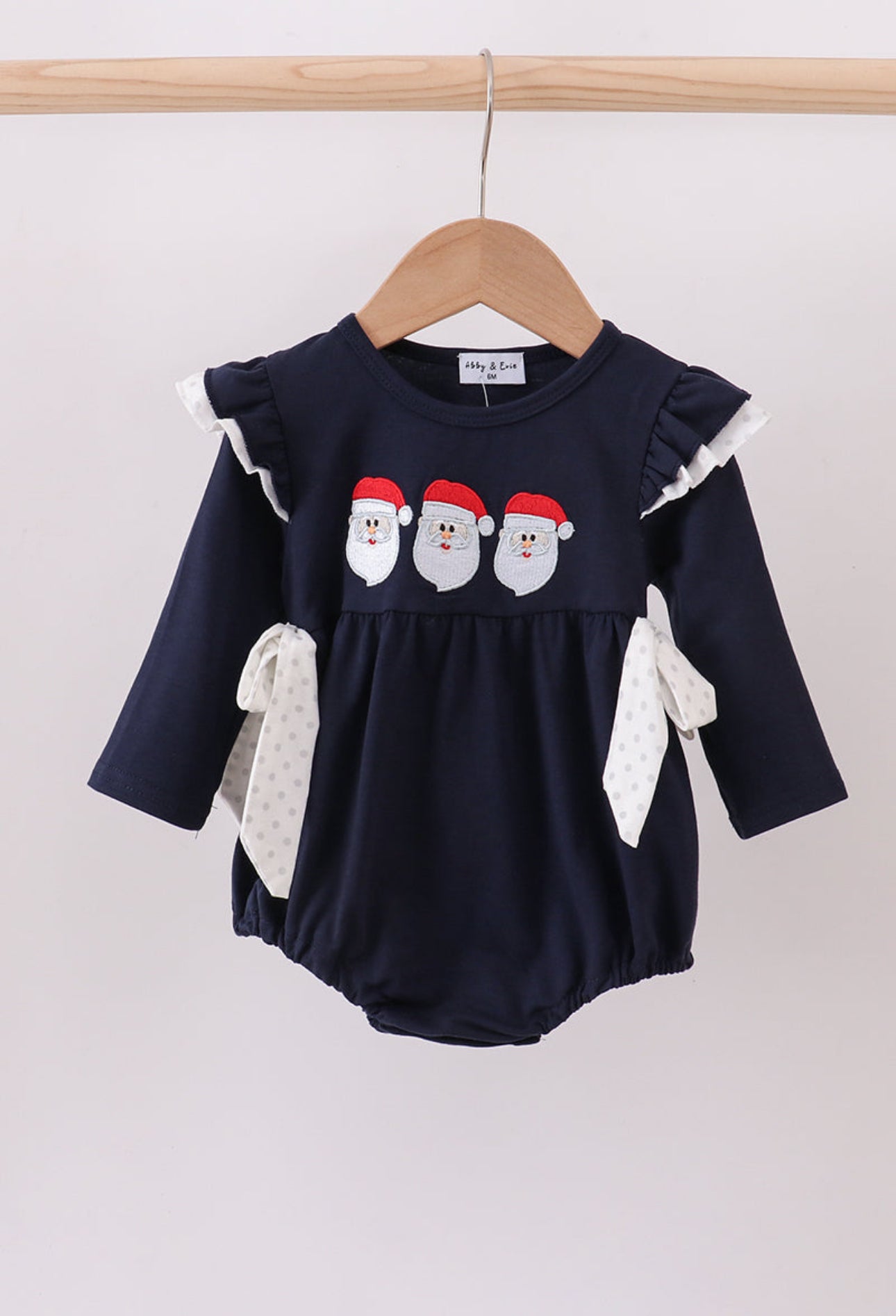 Navy Embroidered Girls Santa Bubble