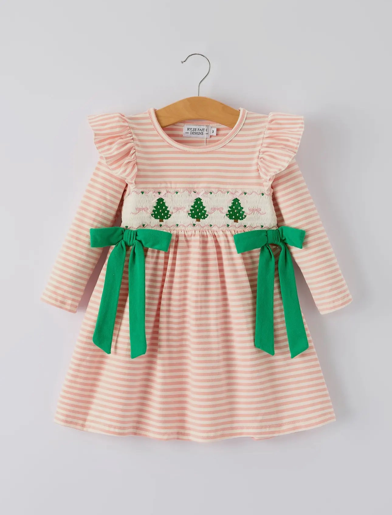 Smocked Pink Christmas Tree Dress