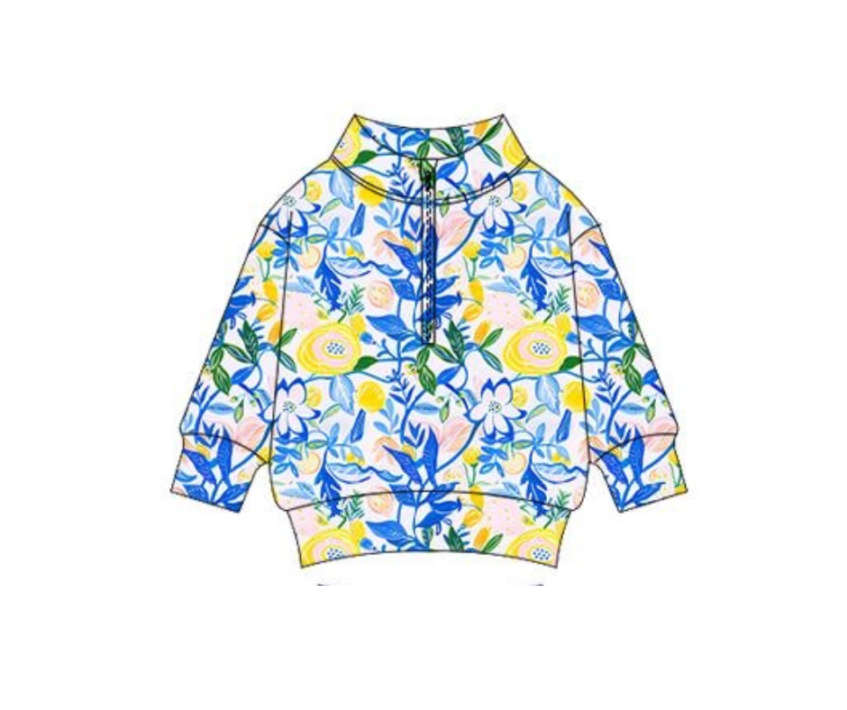 Blue Blossom Cotton Quarter Zip Pullover PREORDER SHIPPING MID DECEMBER