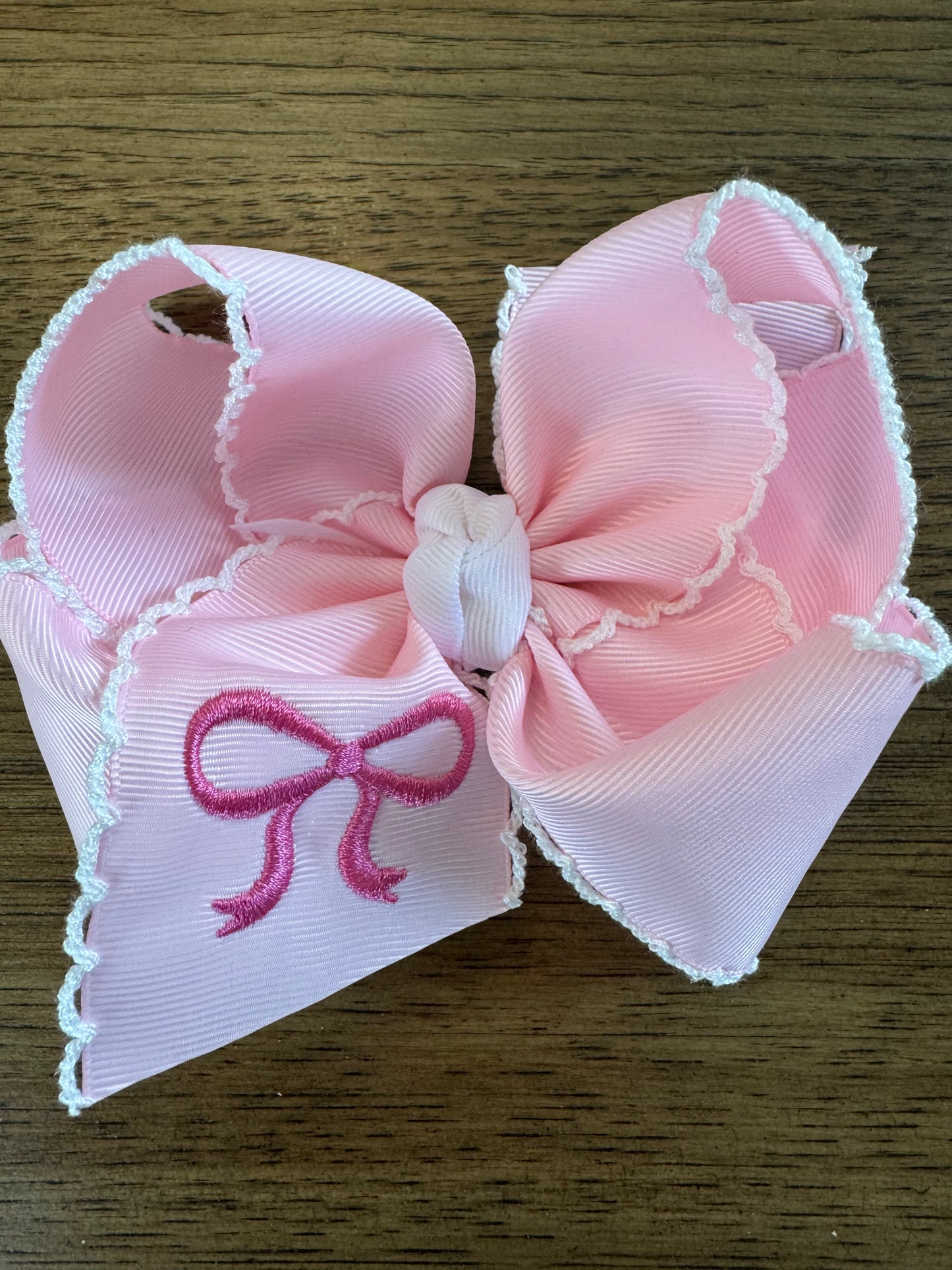 Light Pink & Hot Pink Bow Embroidered 5.5” Bow