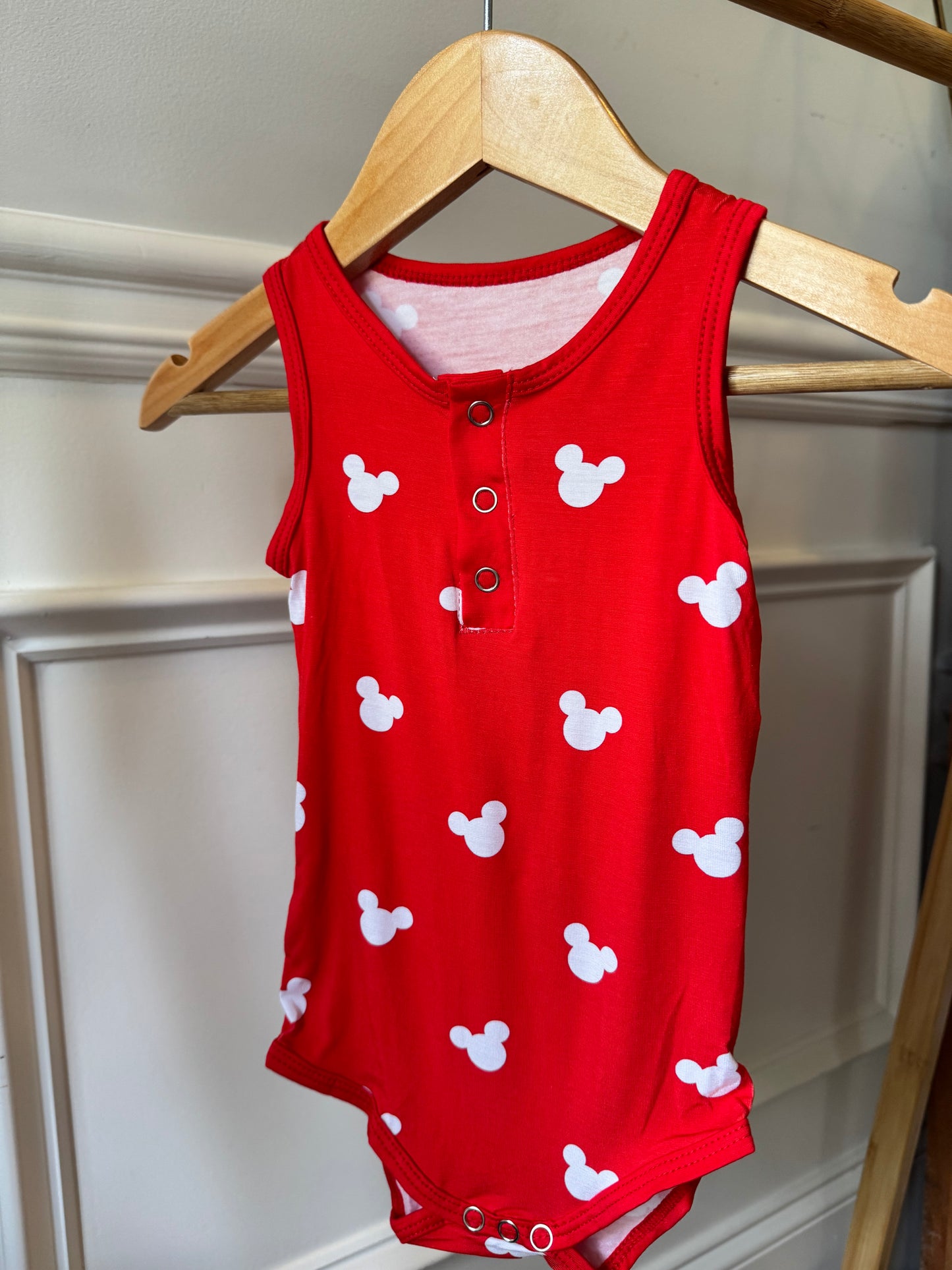 Red Mouse Ears Bamboo Boys Onesie