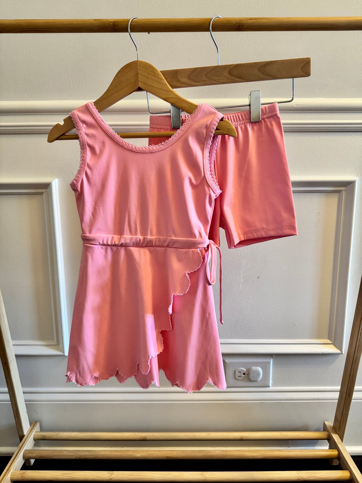 Candy Pink Tie Scallop Athletic Dress