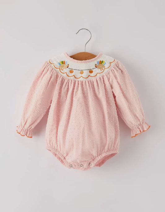 Smocked Pink Swiss Dot Turkey Bubble
