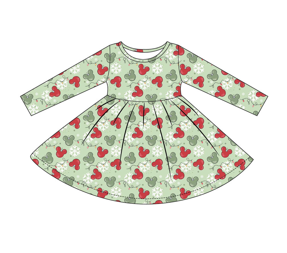 Mistletoe Magic Long Sleeve Bamboo Twirl Dress PREORDER SHIPPING EARLY OCTOBER