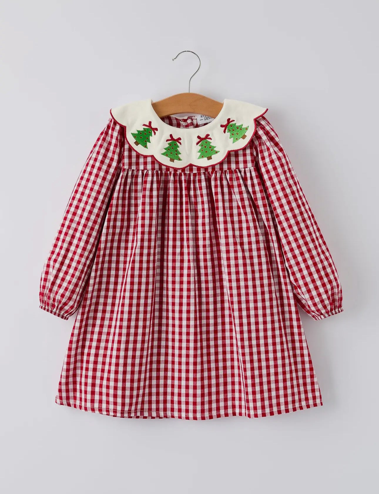 Embroidered Gingham Christmas Tree Dress