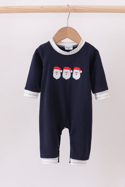 Navy Embroidered Boys Santa Romper
