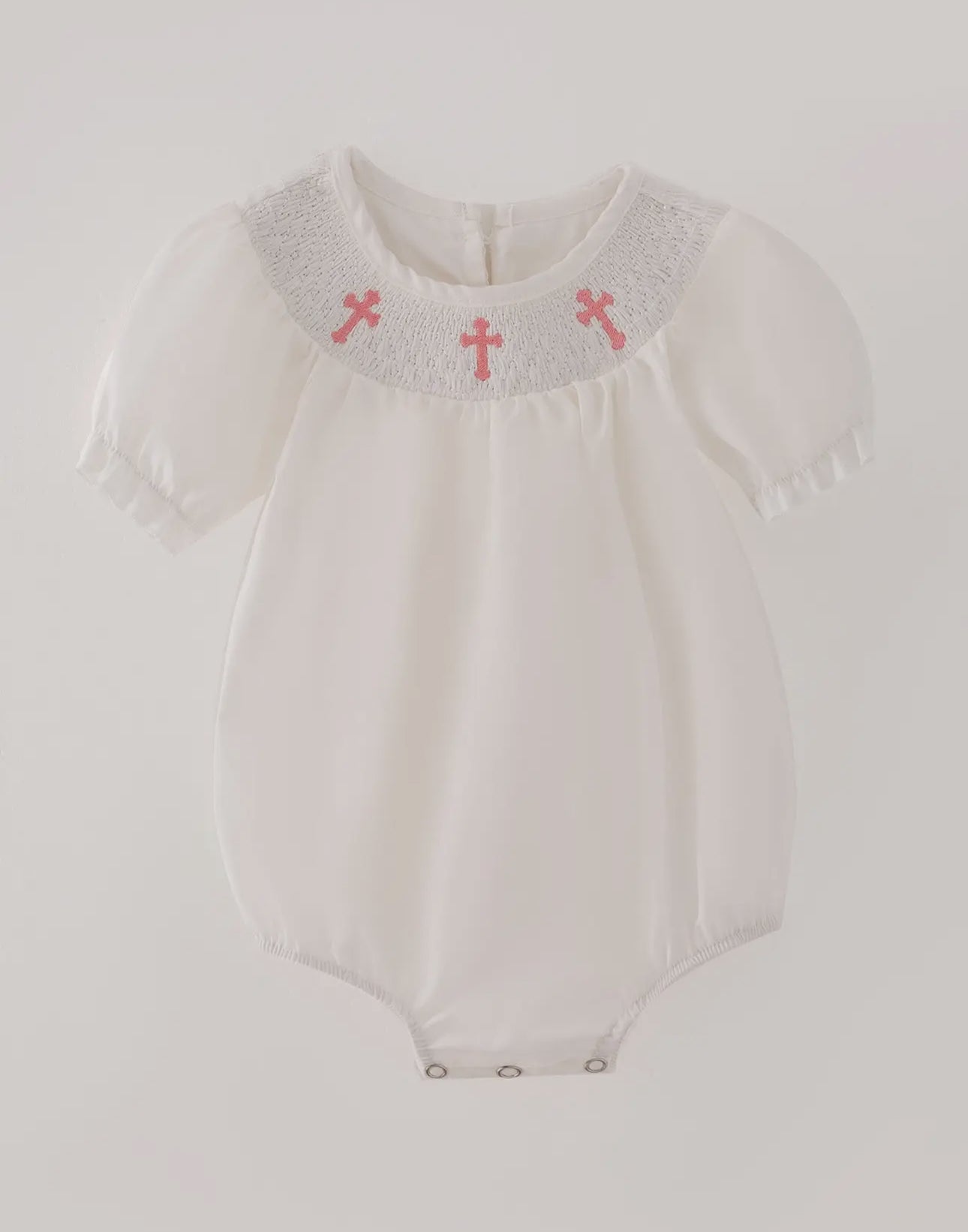 Smocked White Crucifix Bubble