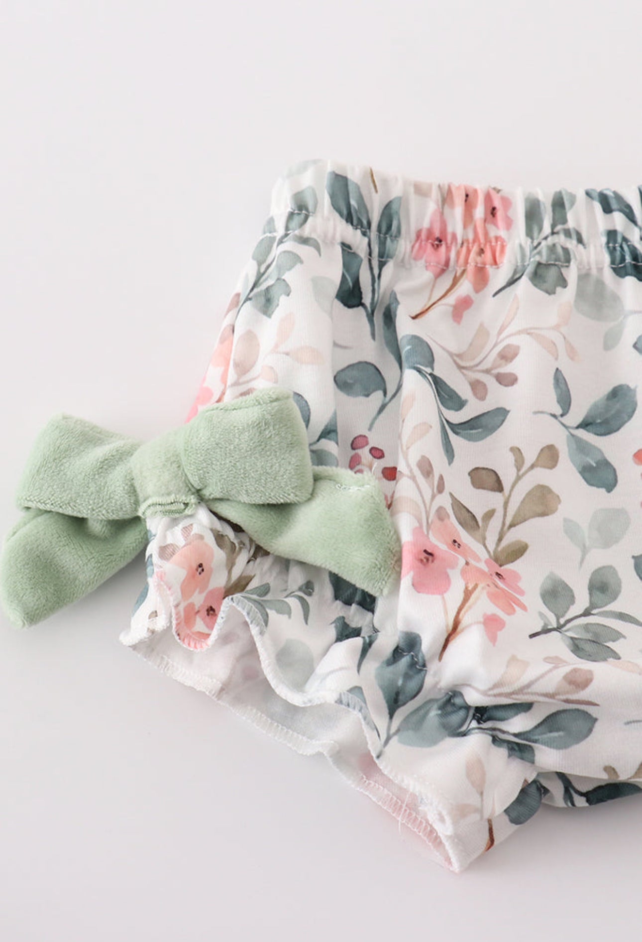 Sage Floral Velvet Bloomer Set