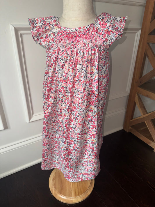 Pink Smocked Flutter Sleeve Dress