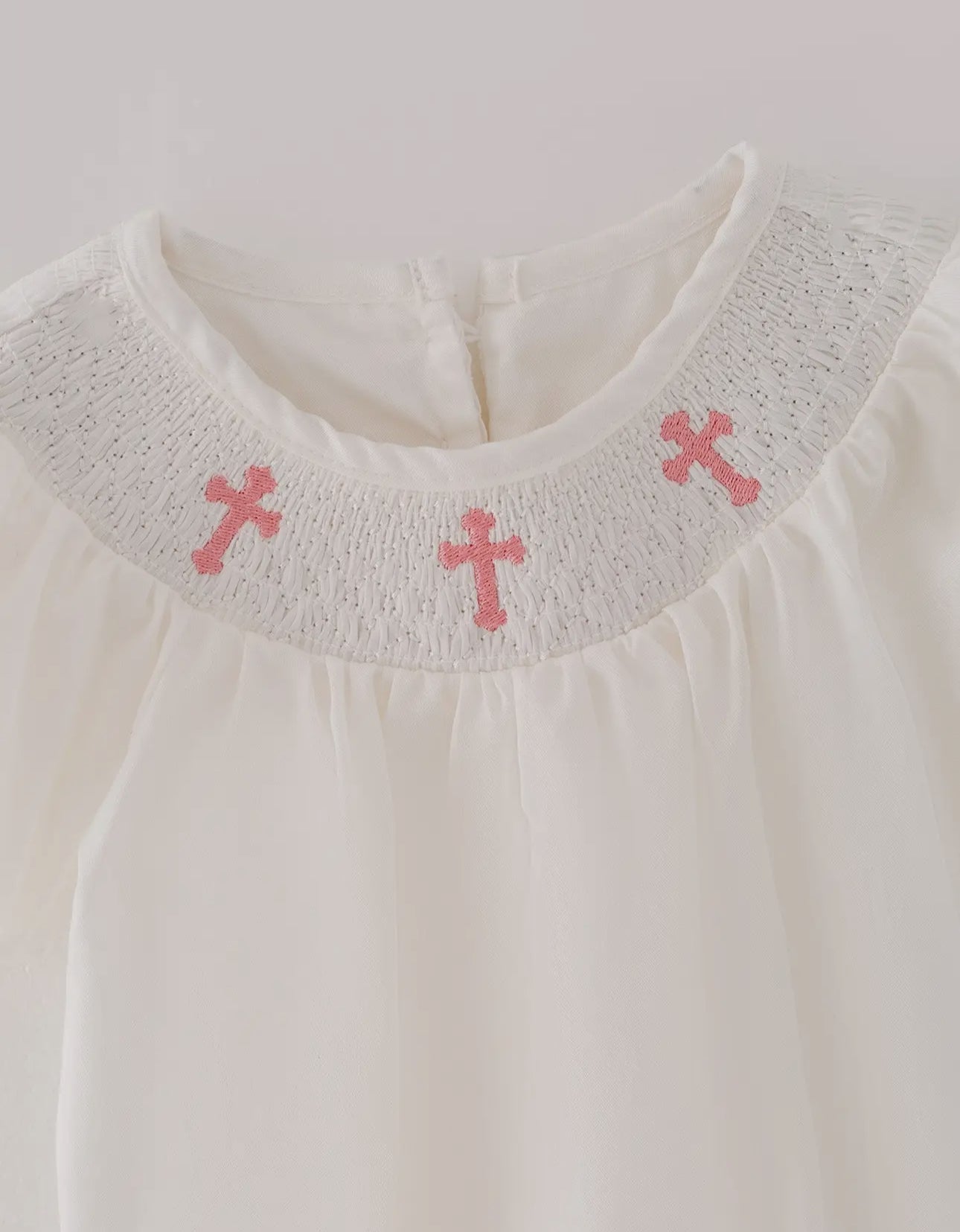 Smocked White Crucifix Bubble