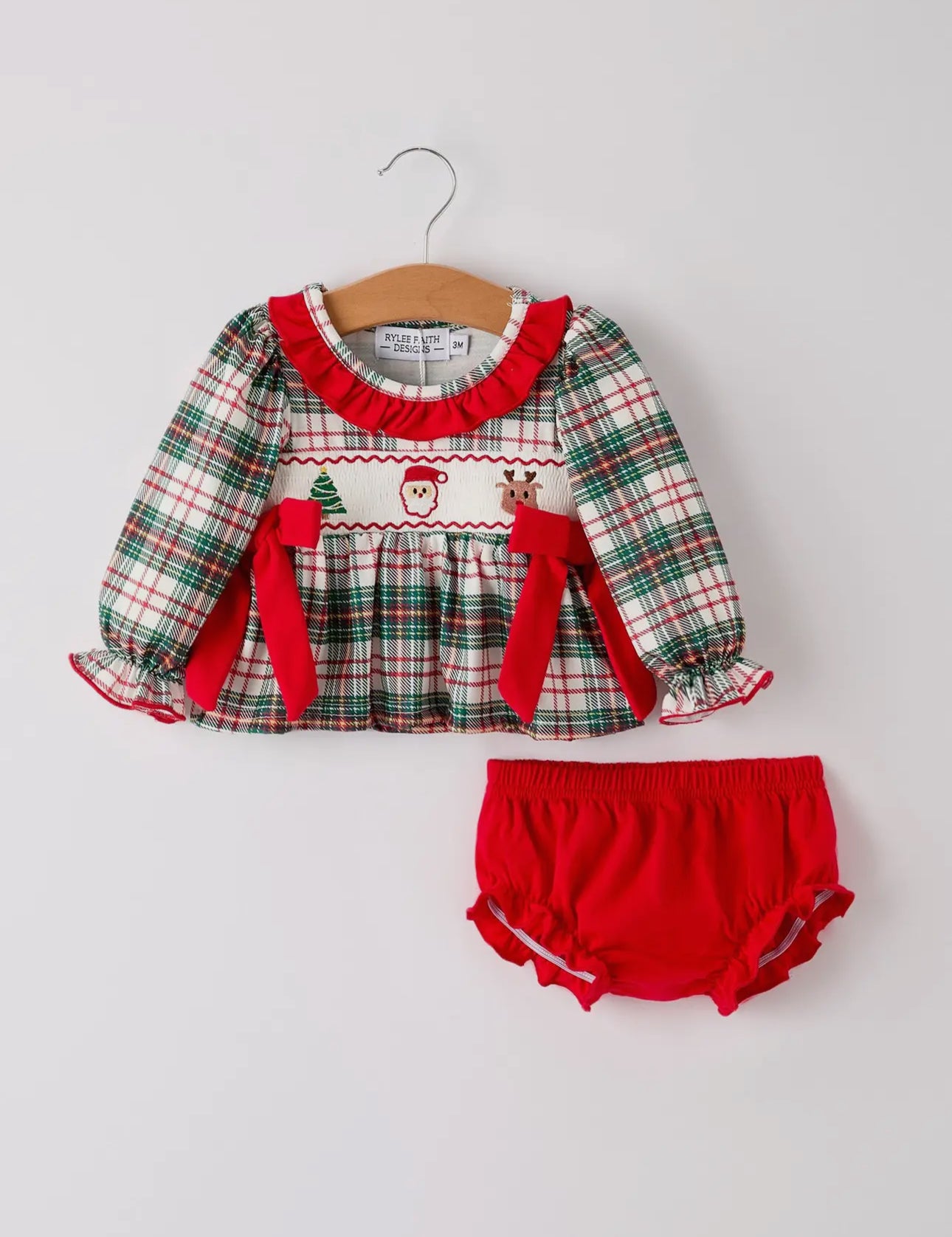 Smocked Christmas Tartan Bloomer Set