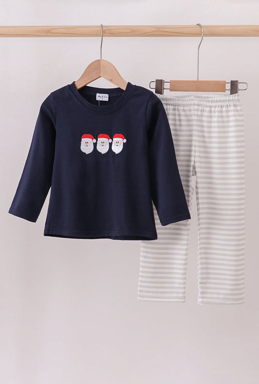 Navy Embroidered Santa Boys Pants Set