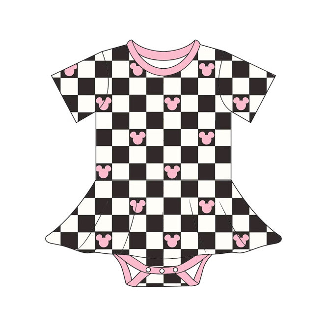 Checkered Mouse Bamboo Twirl Onesie PREORDER ETA LATE JUNE