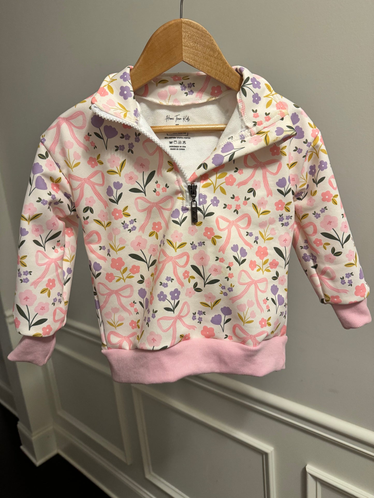 Petal & Bows Cotton Quarter Zip Pullover