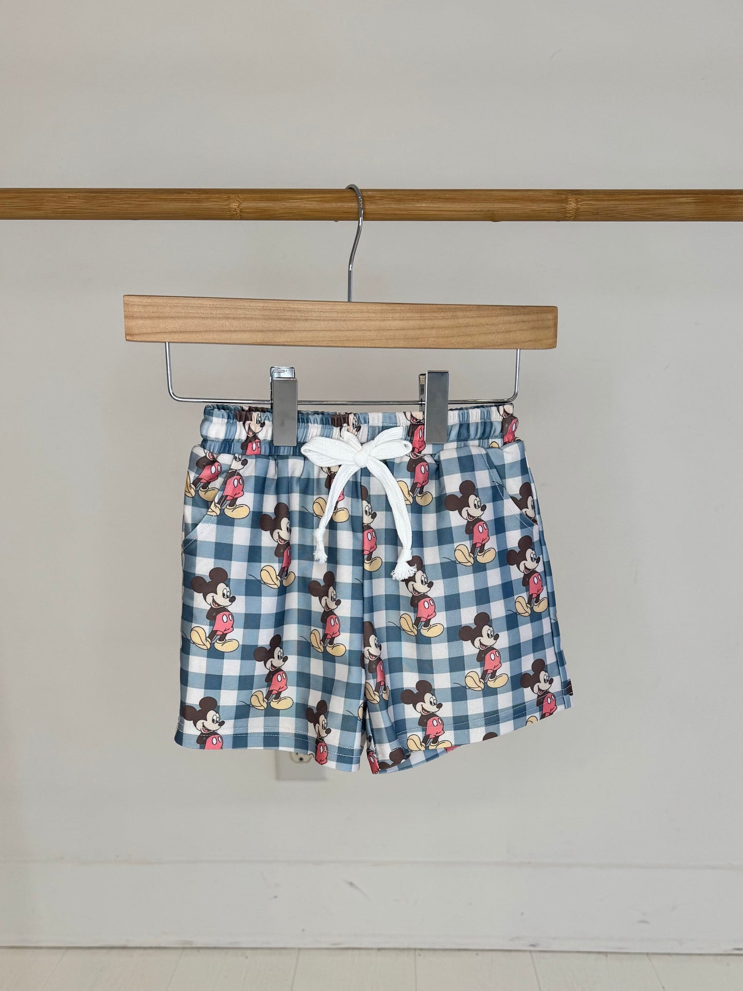 Plaid Retro Mouse Boys Swim Trunks