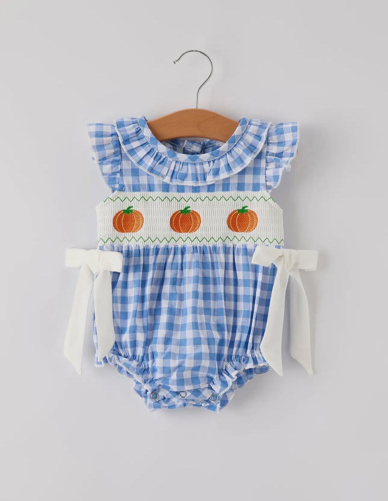 Smocked Blue Gingham Pumpkin Bubble