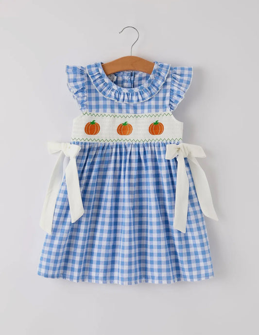 Smocked Blue Gingham Pumpkin Dress