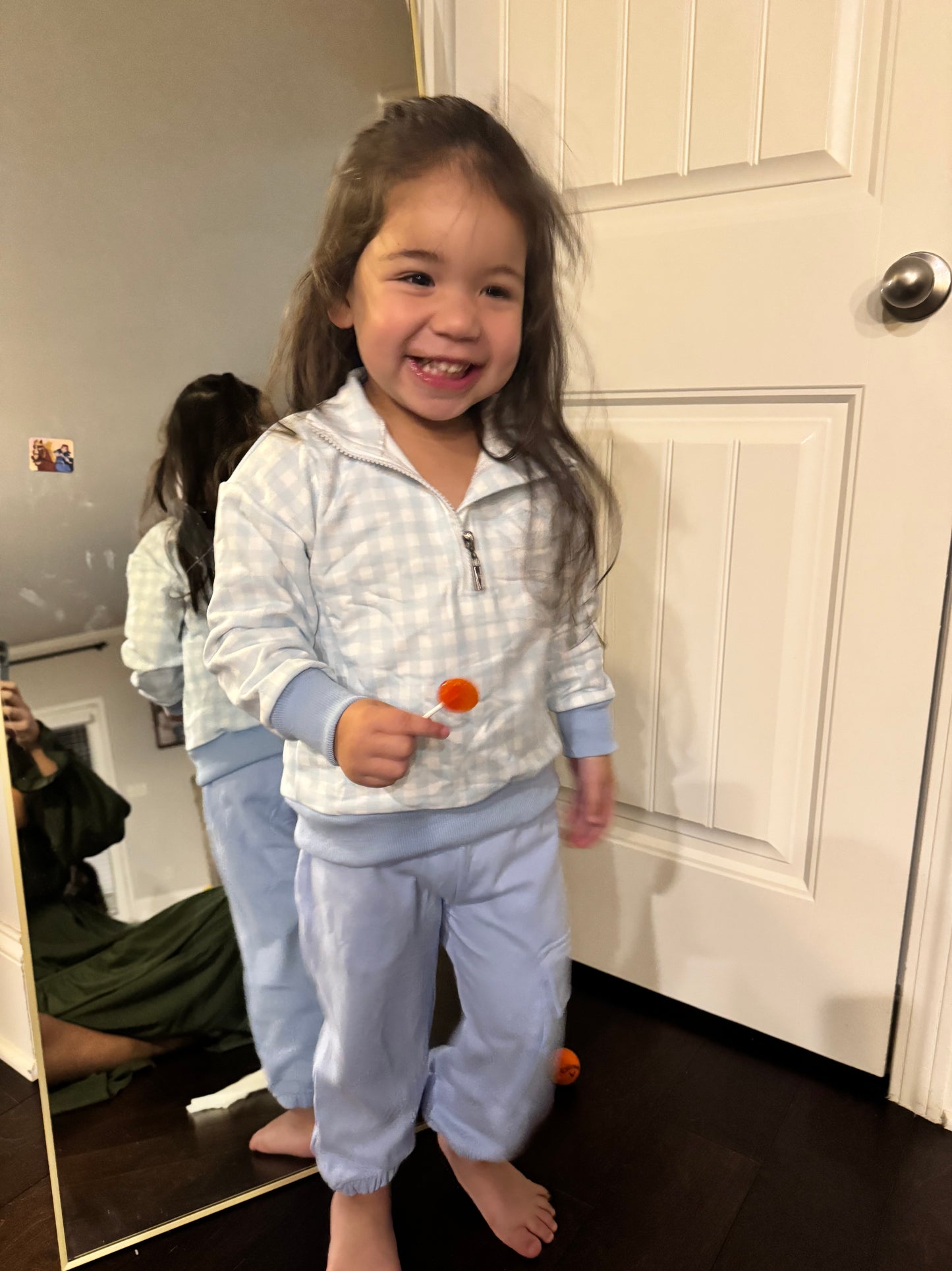 Blue Gingham Cotton Quarter Zip Pullover PREORDER SHIPPING MID DECEMBER