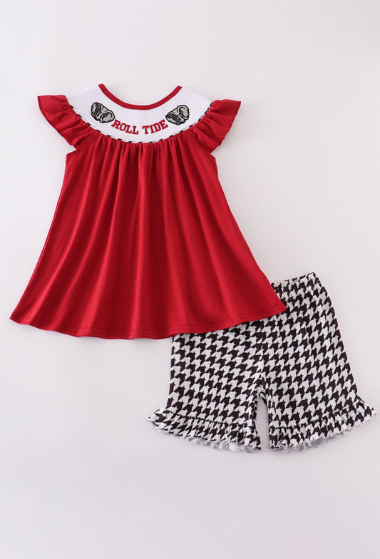 Houndstooth Smocked Girls Shorts Set