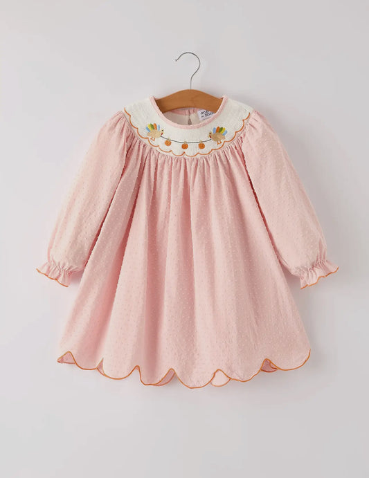 Smocked Pink Swiss Dot Turkey Dress