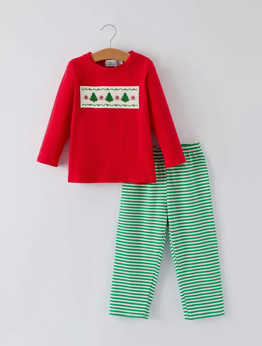Smocked Boys Christmas Tree Pant Set