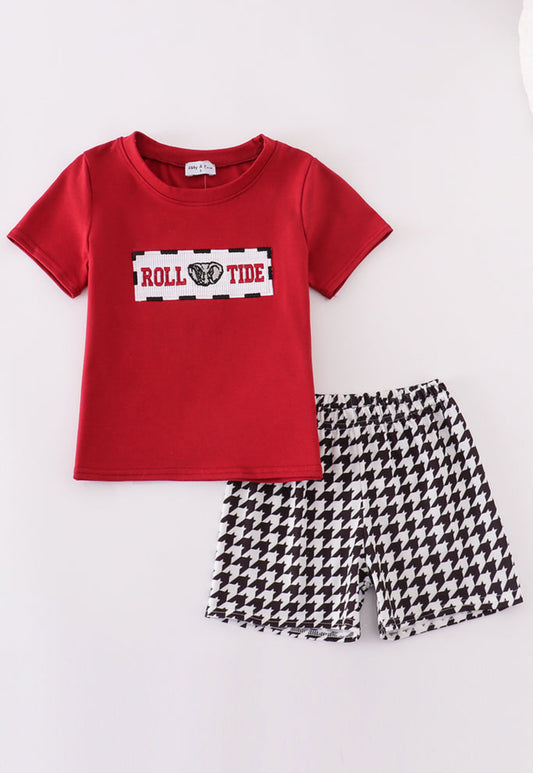 Houndstooth Smocked Boys Shorts Set