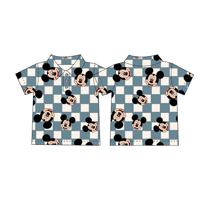 Blue Checkered Mouse Boys Performance Polo
