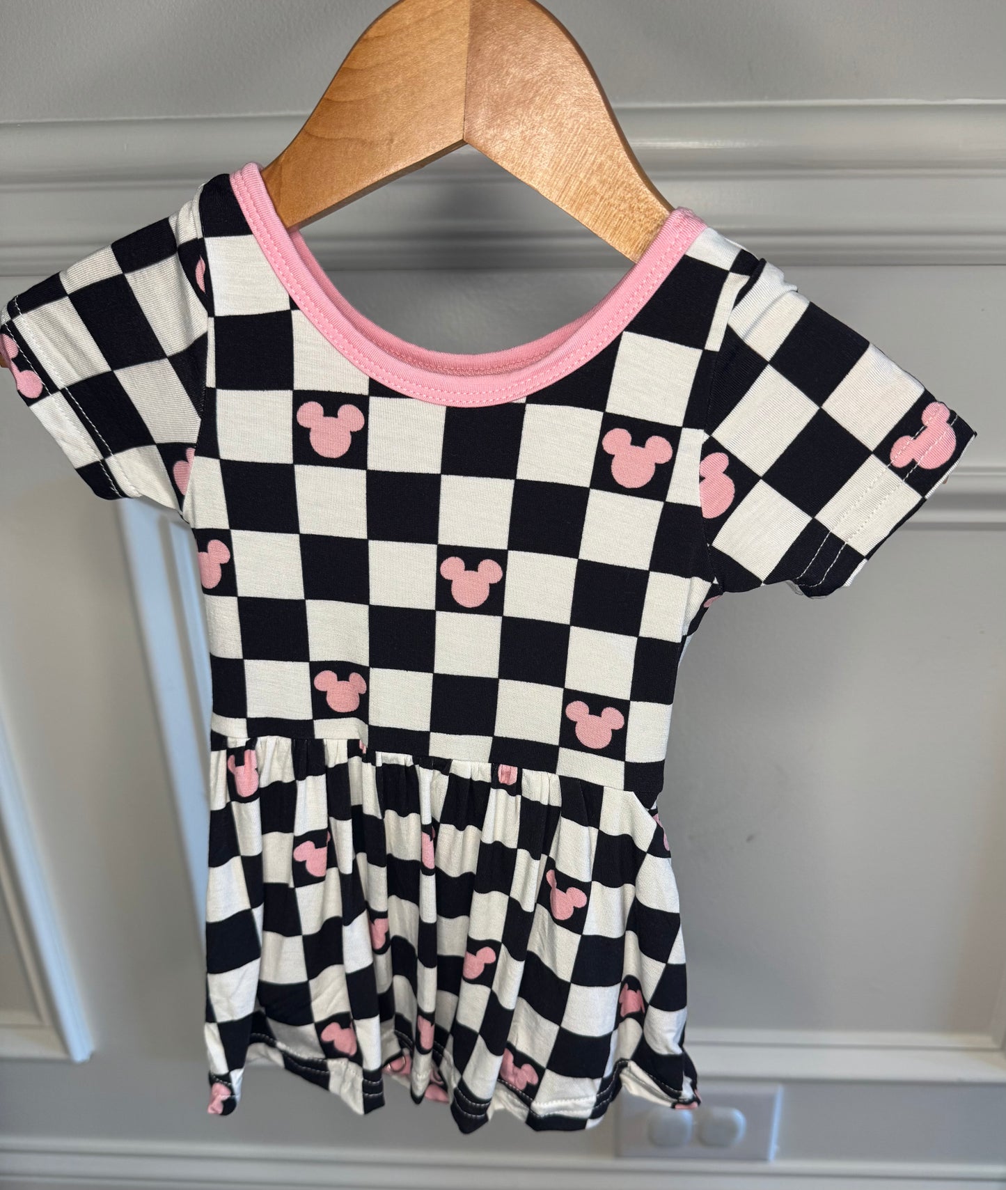 Checkered Mouse Bamboo Twirl Onesie