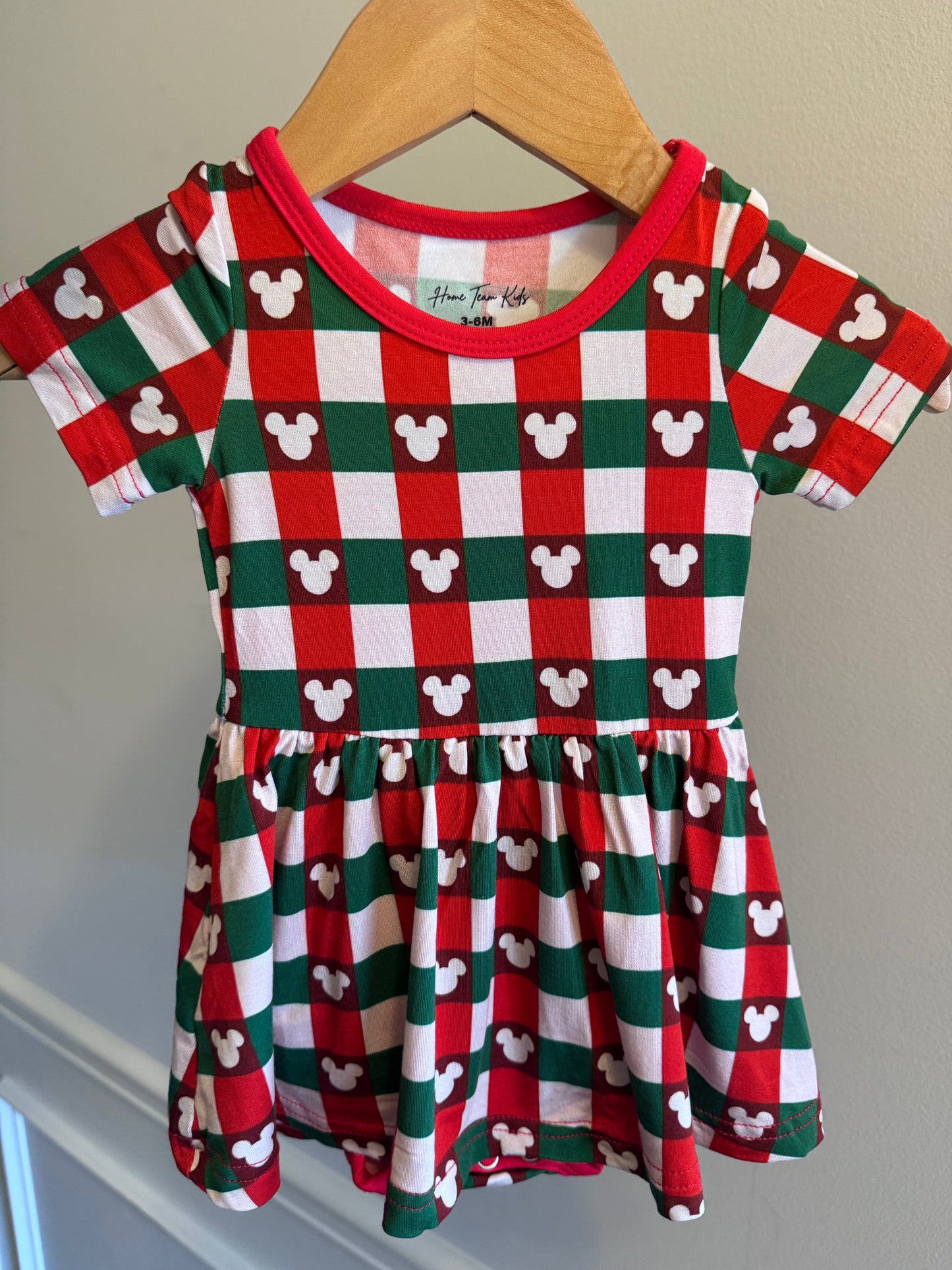 Christmas Gingham Bamboo Girls Twirl Onesie