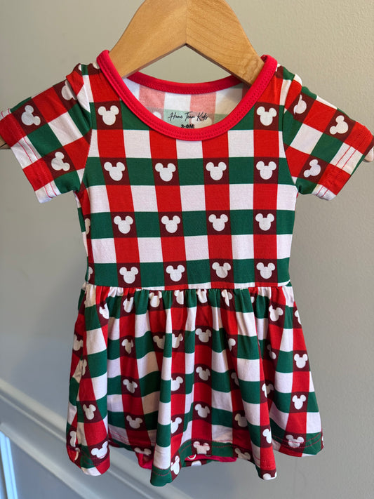 Christmas Gingham Bamboo Girls Twirl Onesie