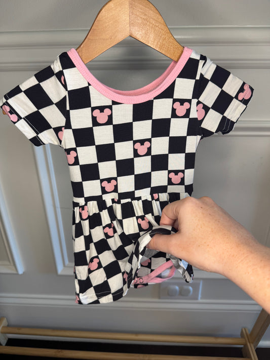 Checkered Mouse Bamboo Twirl Onesie