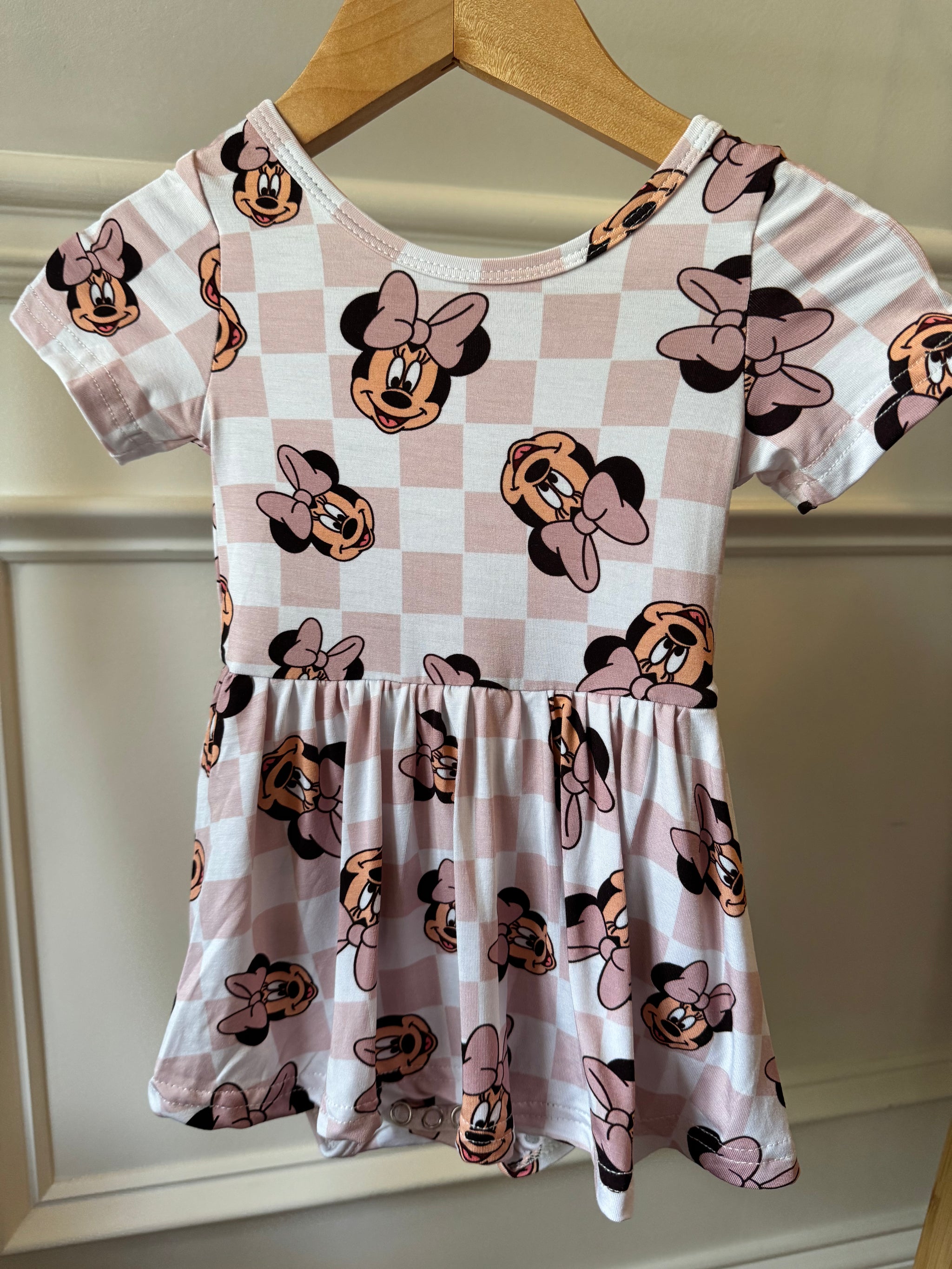 Pink Checkered Mouse Bamboo Twirl Onesie