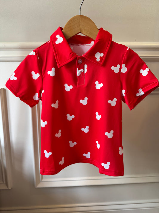 Red Mouse Ears Boys Performance Polo PREORDER ETA EARLY OCTOBER