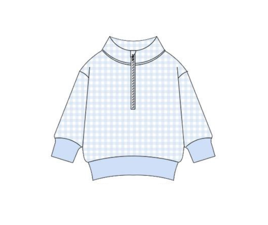 Blue Gingham Cotton ADULT Quarter Zip Pullover PREORDER SHIPPING MID DECEMBER