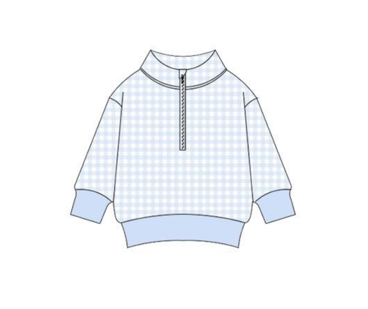 Blue Gingham Cotton ADULT Quarter Zip Pullover PREORDER SHIPPING MID DECEMBER